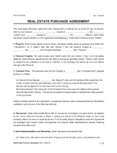 Printable Contract For Purchase Of Real Estate Template Excel