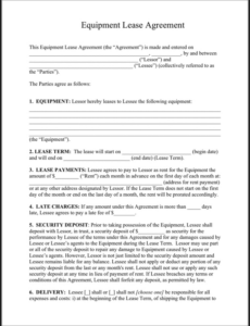 Printable Equipment Rental Agreement Contract Template Doc