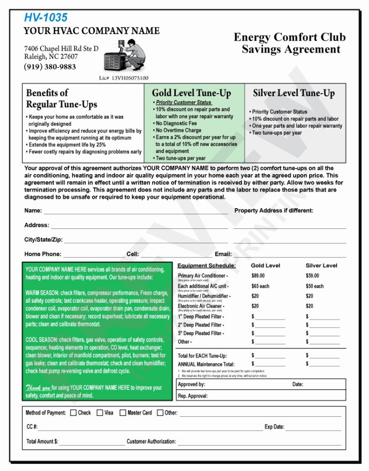 Printable Hvac Service Agreement Contract Template  Example