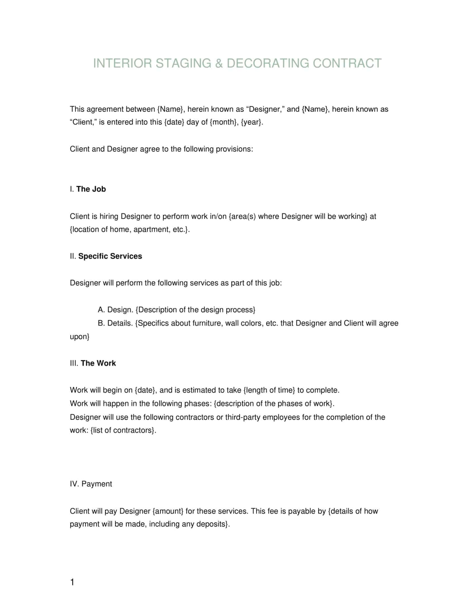 Printable Interior Design Contract Agreement Template Pdf Sample