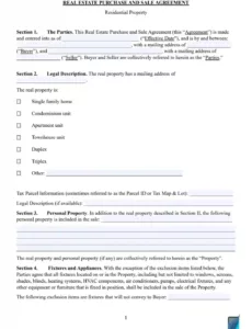 Printable Real Estate Sales Contract Template Doc Example