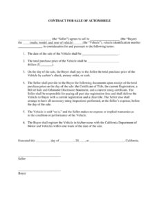 Printable Selling A Car As Is Contract Template Doc