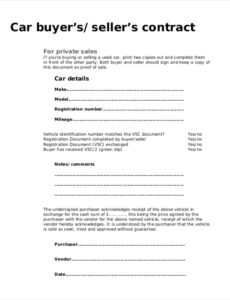 Printable Selling A Car As Is Contract Template Excel Sample