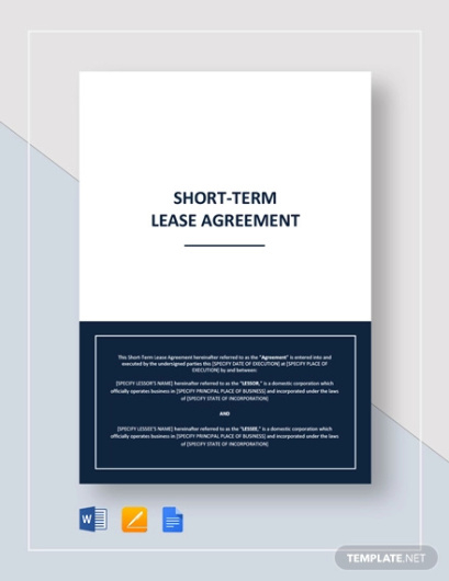 Printable Short Term Lease Contract Template Pdf