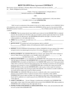 Printable Simple Rent To Own Contract Template