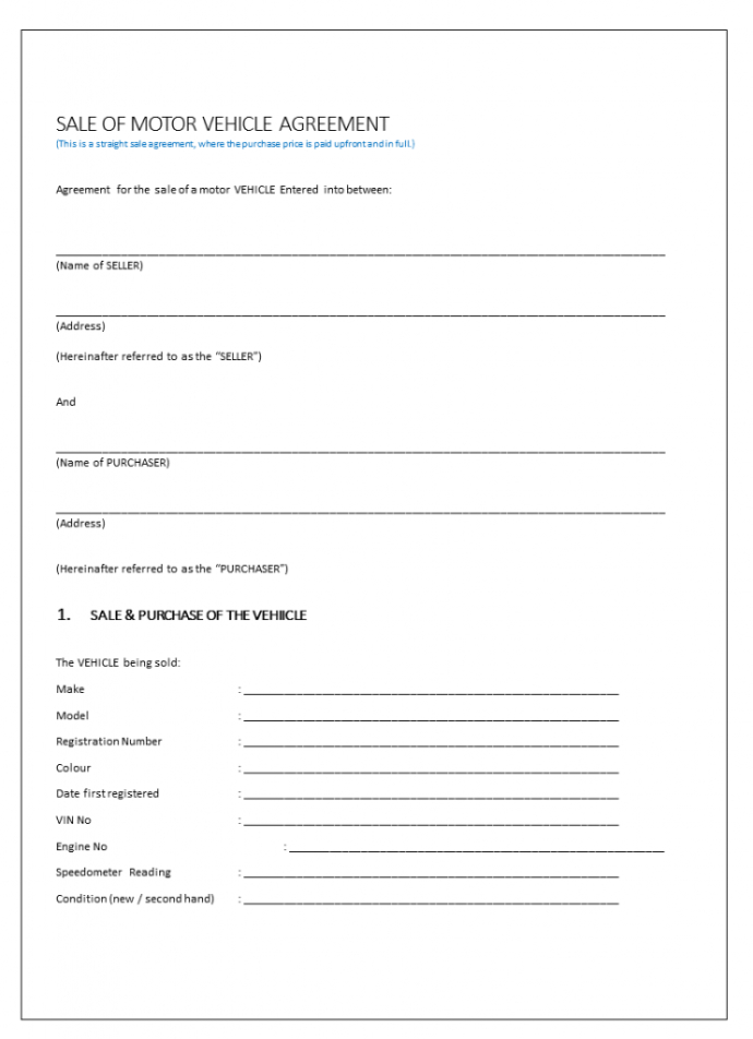 Private Seller Car Contract Template Excel Example