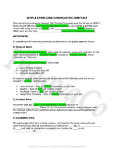 Professional Lawn Care Service Contract Template Doc Example