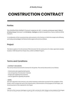 Professional New Home Building Contract Template Excel Example