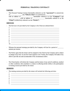 Professional Personal Trainer Contract Agreement Template Pdf