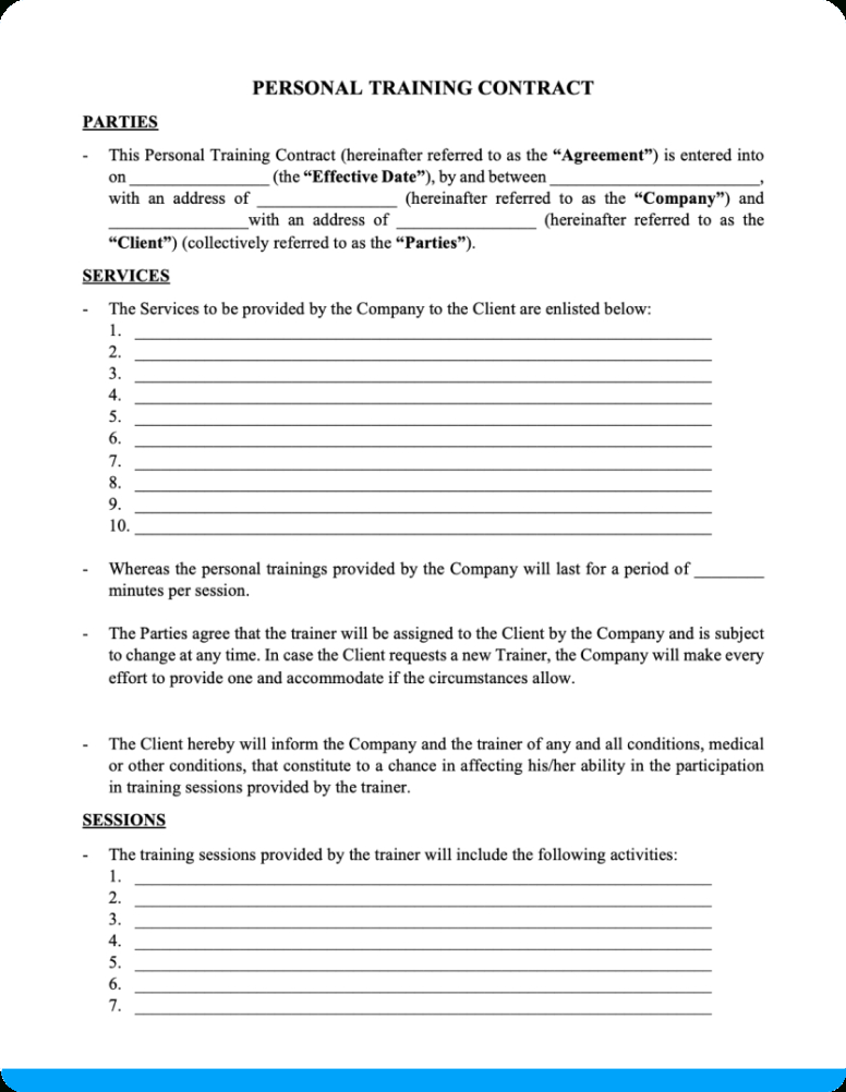 Professional Personal Trainer Contract Agreement Template Pdf