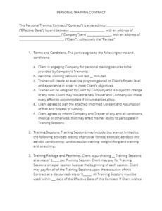 Professional Personal Trainer Contract Agreement Template  Sample