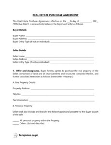 Professional Real Estate Purchase Contract Template Pdf