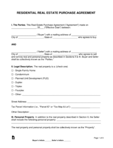 Professional Real Estate Purchase Contract Template Pdf