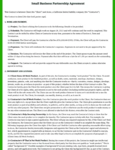 Small Business Partnership Contract Template Doc Sample