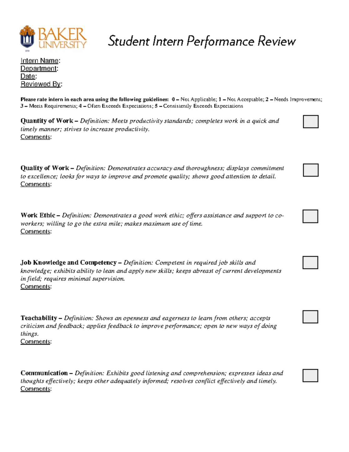 Best Intern Performance Review Template  Sample