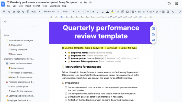 Costum Marriage Performance Review Template  Example