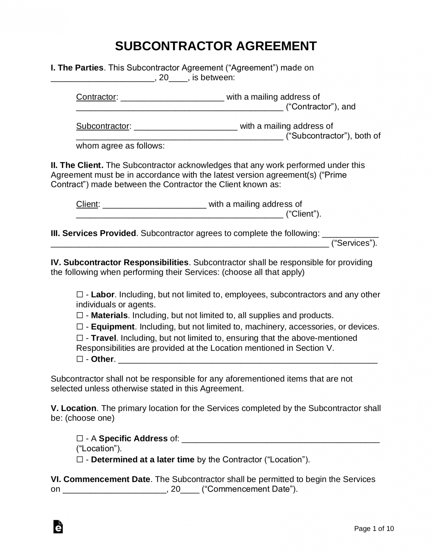 Costum Subcontractor Performance Review Template Doc Example