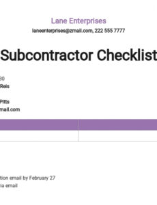 Costum Subcontractor Performance Review Template Excel Sample