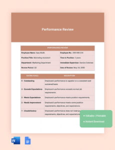 Editable Fair Work Performance Review Template Doc Example