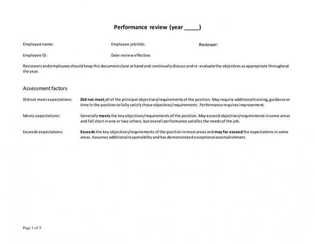 Printable Coach Performance Review Template Excel