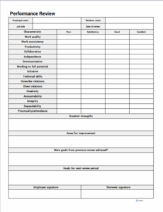 Professional Individual Performance Review Template Pdf Sample