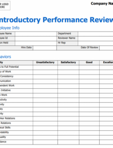 Service Advisor Performance Review Template  Example