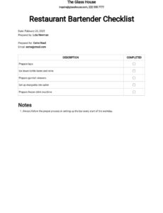 Editable Bartender Performance Review Template Pdf Example