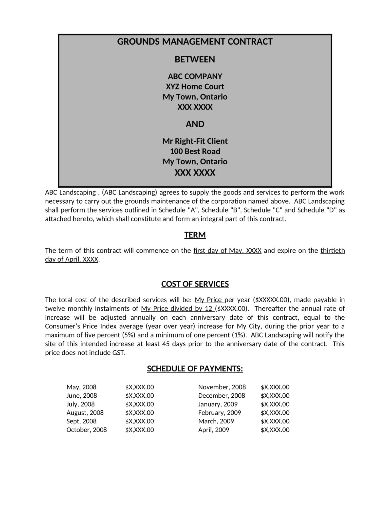 Editable Commercial Lawn Care Contract Template Pdf Sample