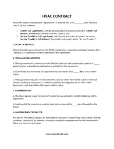 Editable Hvac Yearly Service Contract Template Doc Example