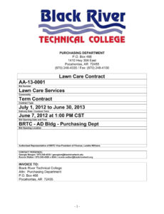 Printable Commercial Lawn Care Contract Template Excel Sample