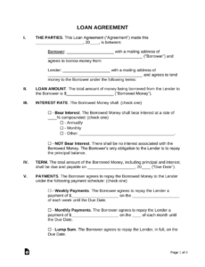 Best Family Loan Contract Template Excel Sample