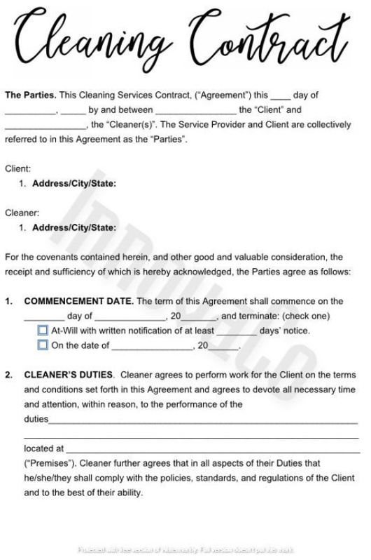 Best Home Cleaning Contract Template