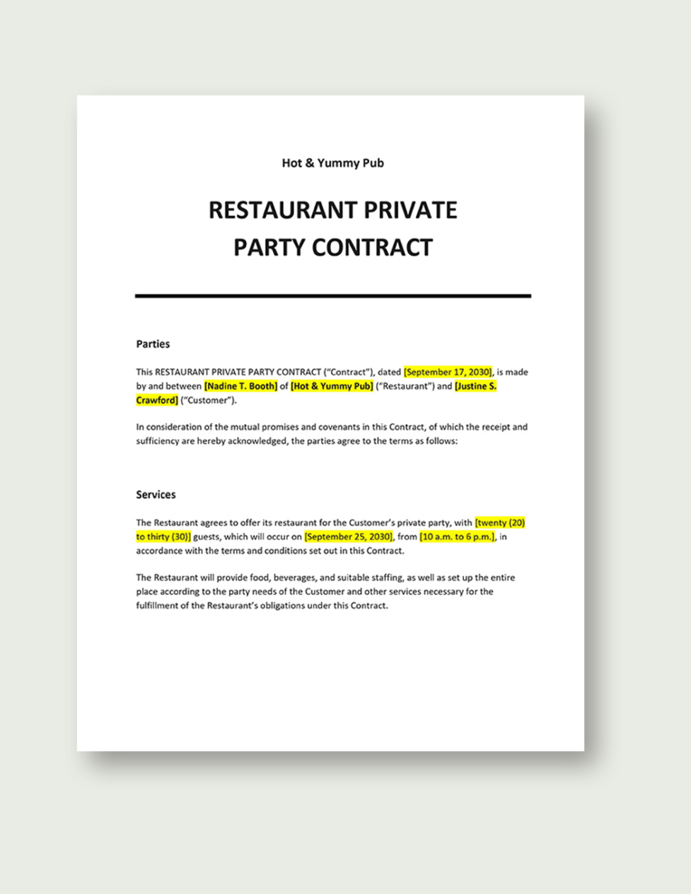 Best Private Event Contract Template Doc