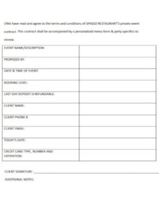 Best Restaurant Private Event Contract Template Excel Sample