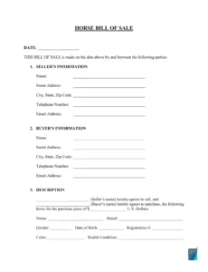 Costum Horse Sales Contract Template Excel Sample