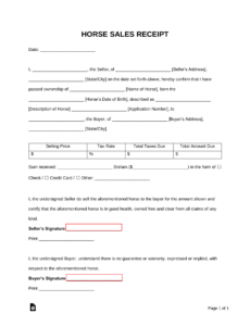 Costum Horse Sales Contract Template Pdf Example