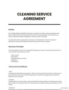 Domestic Cleaning Contract Template Pdf Sample