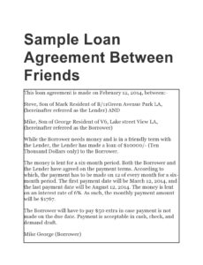 Editable Family Loan Contract Template Excel Sample