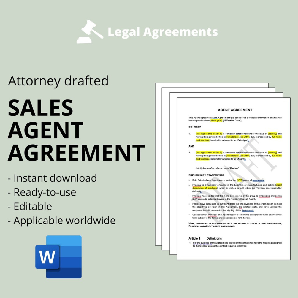 Editable Sales Agent Contract Template Word Sample