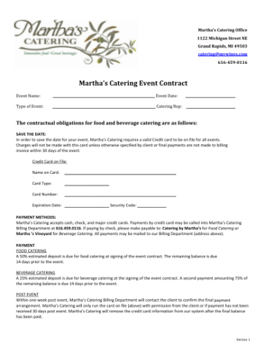 Free Catering Event Contract Template Doc