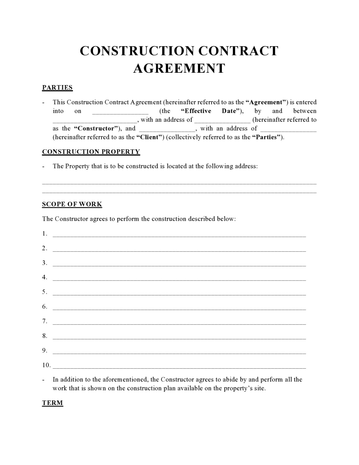 Post Construction Cleaning Contract Template Excel Sample