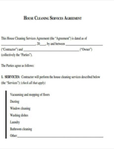 Printable Domestic Cleaning Contract Template Excel