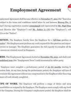 Printable Month To Month Employment Contract Template Pdf Example