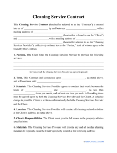 Printable Post Construction Cleaning Contract Template