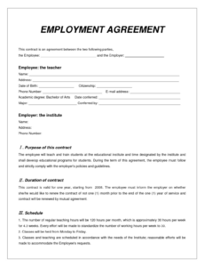 Printable Sales Representative Employment Contract Template Pdf Sample