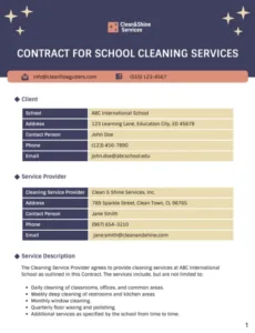 Printable School Cleaning Contract Template