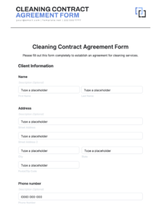 Printable School Cleaning Contract Template Excel Sample