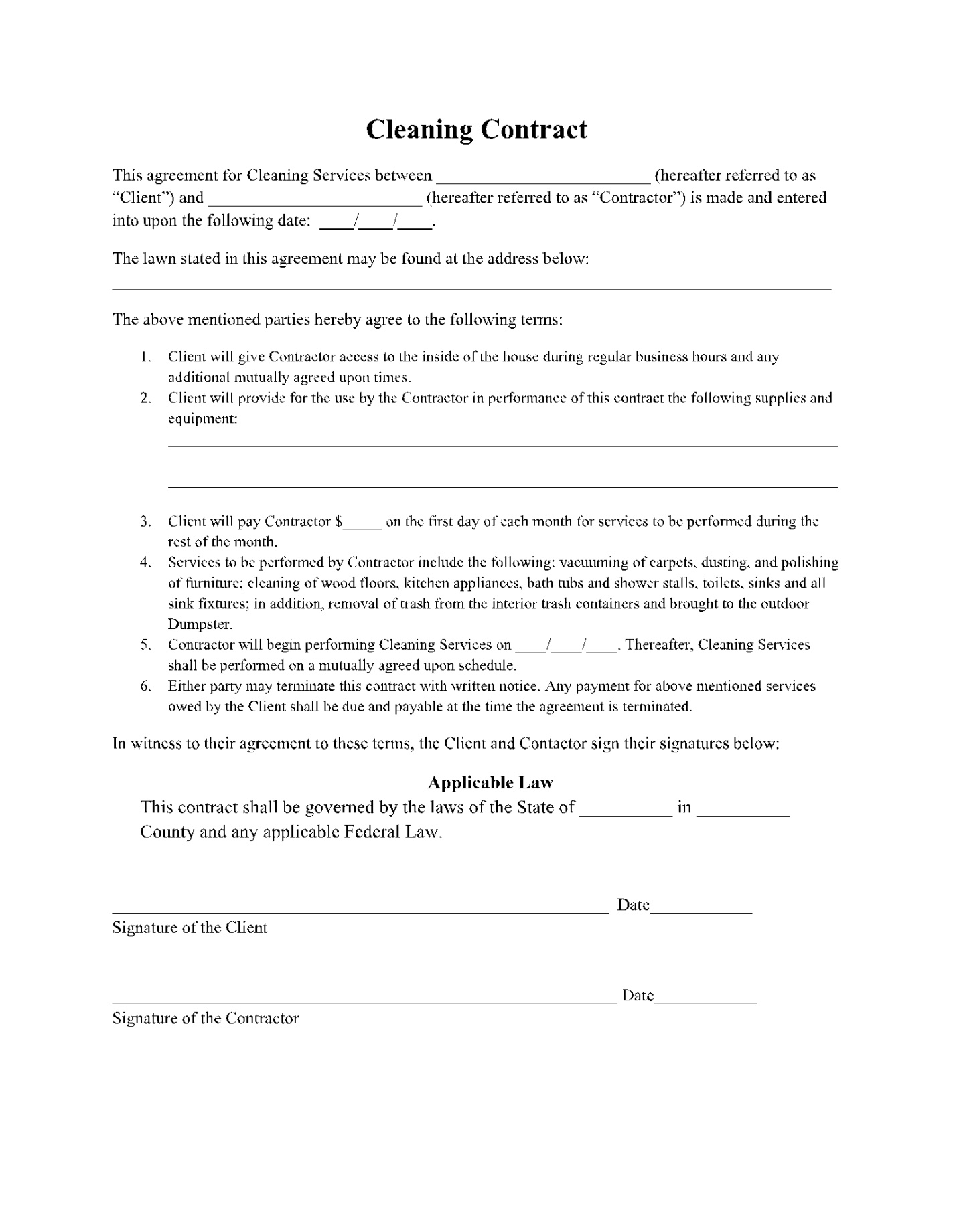 Professional Gutter Cleaning Contract Template Doc Sample