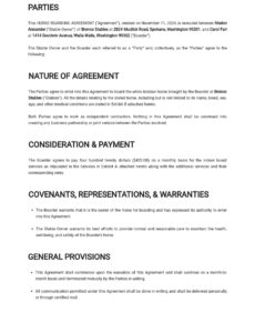 Professional Horse Boarding Contract Template Excel Sample