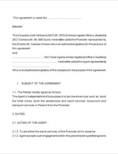 Professional Travel Agent Contract Template Excel Example